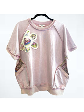 Easel Mineral Washed Flower Patch Terry Knit Top Size S